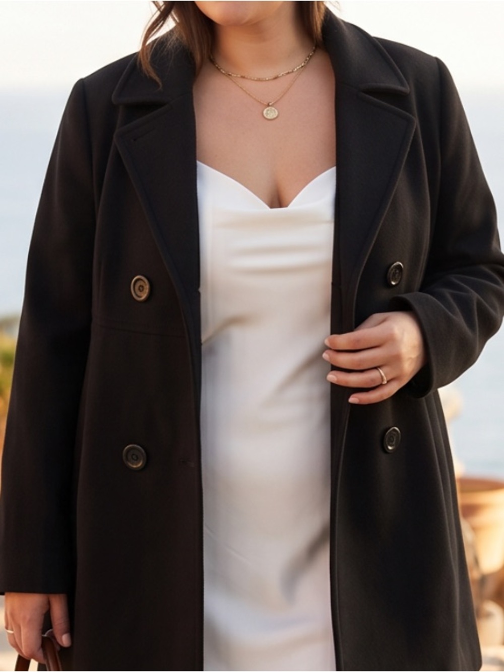 Elegant Classic Black Double-Breasted Trench Coat